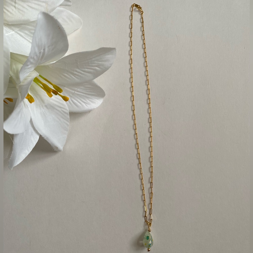 18K Gold Filled Paperclip Chain Necklace with Pendant
